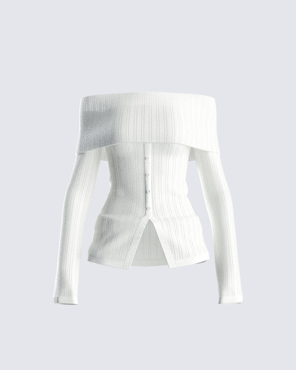 finesse Zo Ivory Off Shoulder Sweater Top