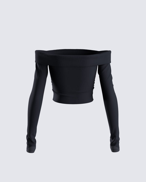Finesse Zori Black Jersey Off Shoulder Top