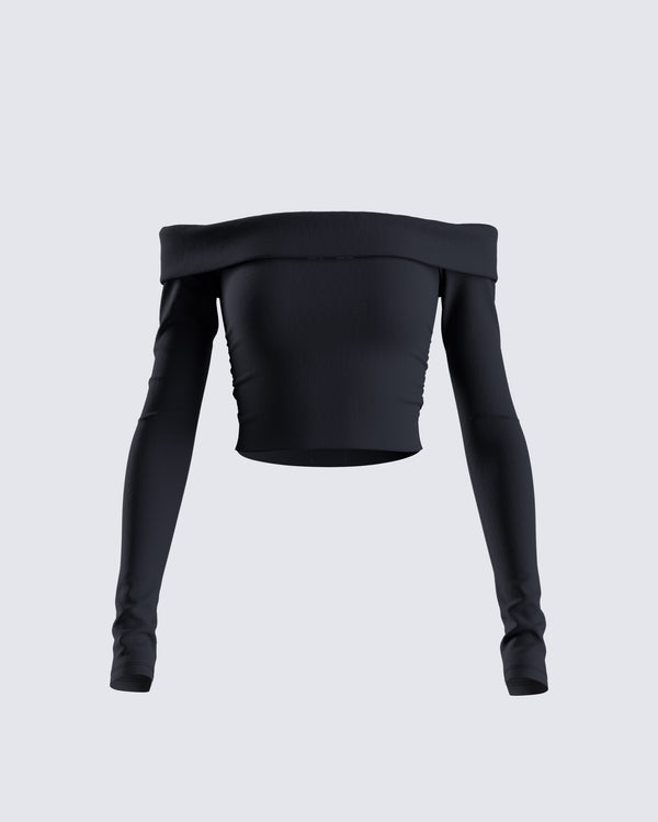 finesse Zori Black Jersey Off Shoulder Top