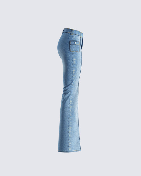 Finesse Zori Blue Flare Leg Denim Pant
