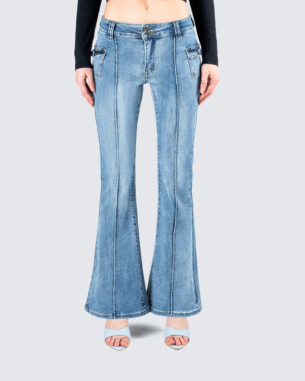 Finesse Zori Blue Flare Leg Denim Pant