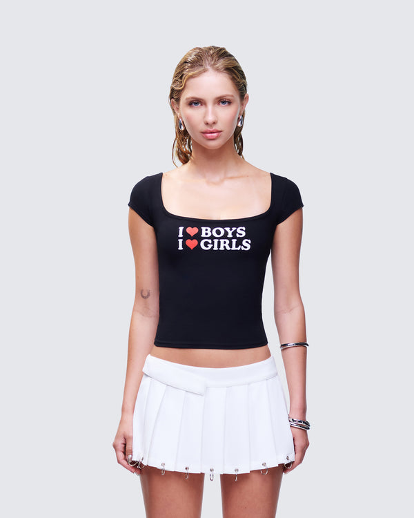 Finesse Zoya Black Slogan Scoop Neck Tee