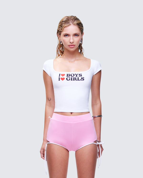 Finesse Zoya White Slogan Scoop Neck Tee