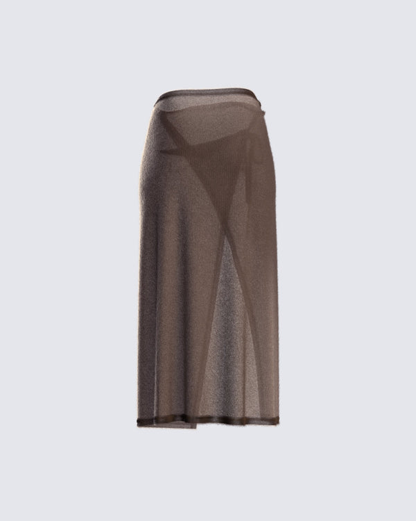Finesse Zuri Brown Knit Midi Skirt