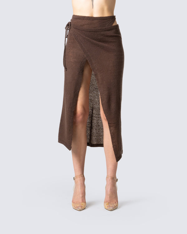 Finesse Zuri Brown Knit Midi Skirt