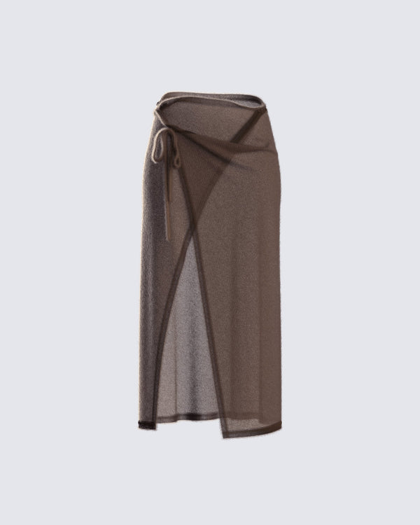 finesse Zuri Brown Knit Midi Skirt