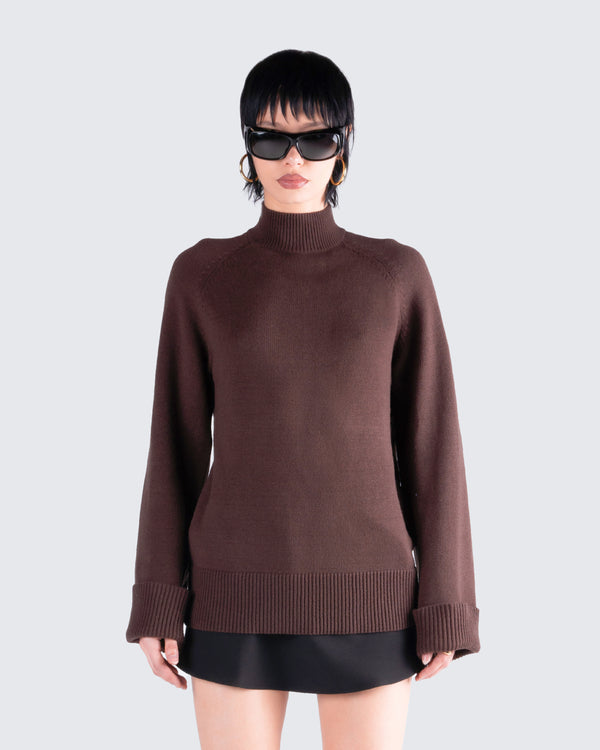 Finesse Zuri Brown Sweater Knit Top