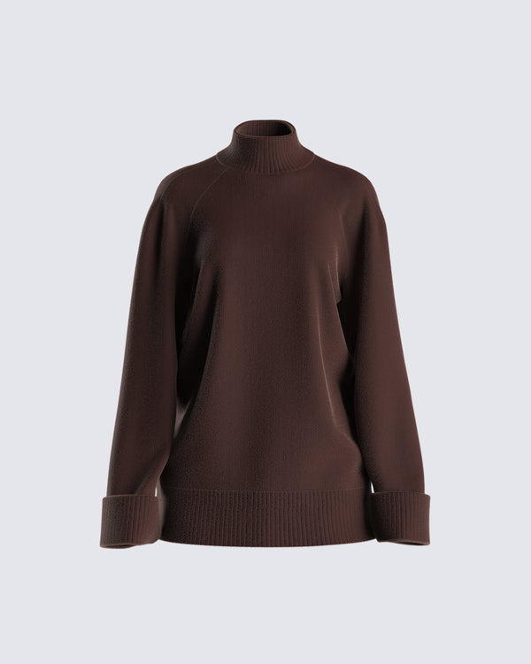 finesse Zuri Brown Sweater Knit Top