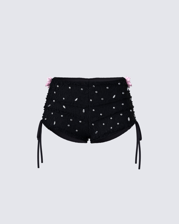 finesse Julissa Black Hand Beaded Rhinestone Shorts