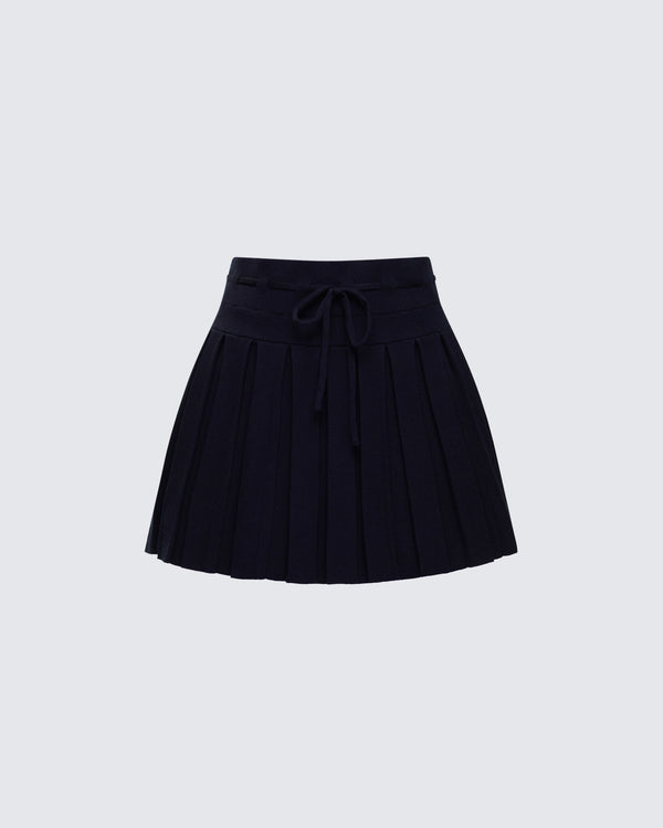 finesse Lucien Black Ribbon Path Knitted Pleated Skirt