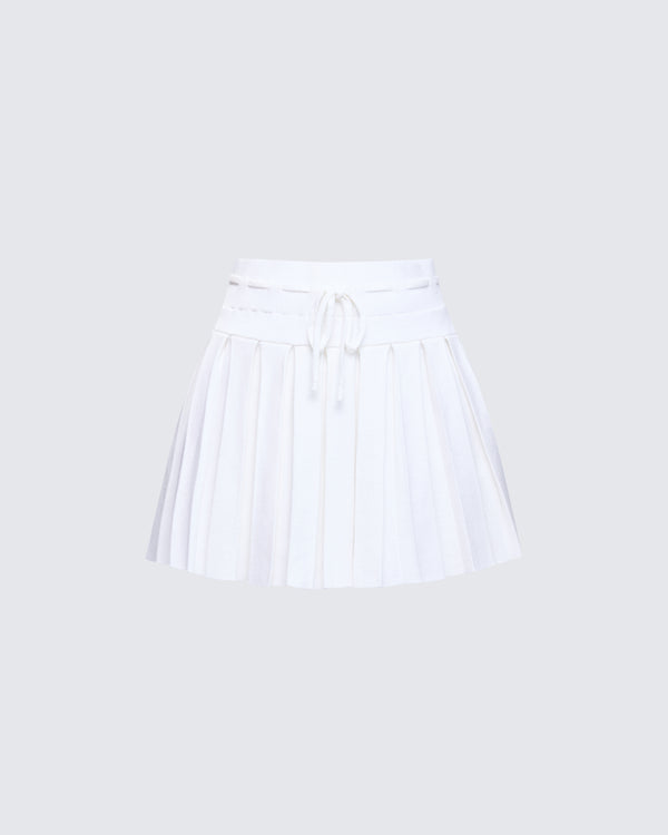 finesse Lucien White Ribbon Path Knitted Pleated Skirt