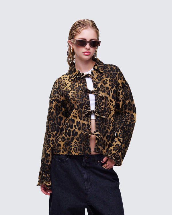 Finesse Lucretia Leopard Bow Tied Twill Shirt Jacket