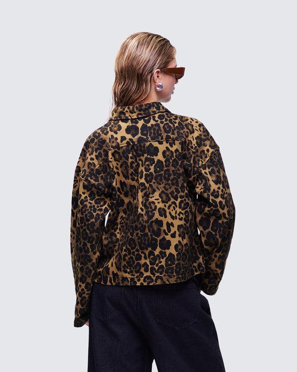 Finesse Lucretia Leopard Bow Tied Twill Shirt Jacket