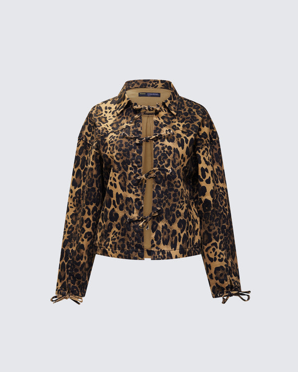 finesse Lucretia Leopard Bow Tied Twill Shirt Jacket
