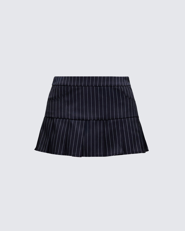 finesse Minji Black Pinstripe Pleated Micro Mini Skirt