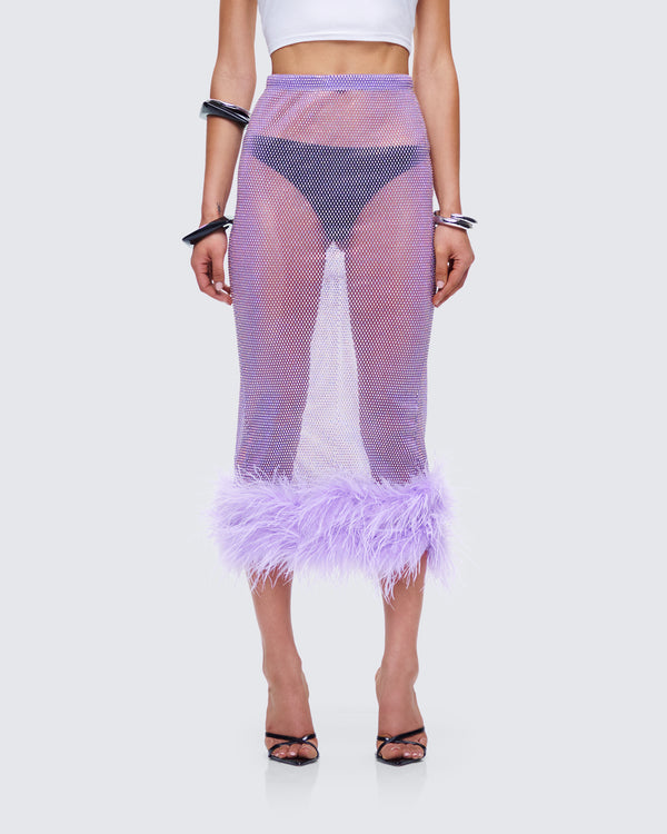 Finesse Ophira Lavender Rhinestone Feather Trim Skirt