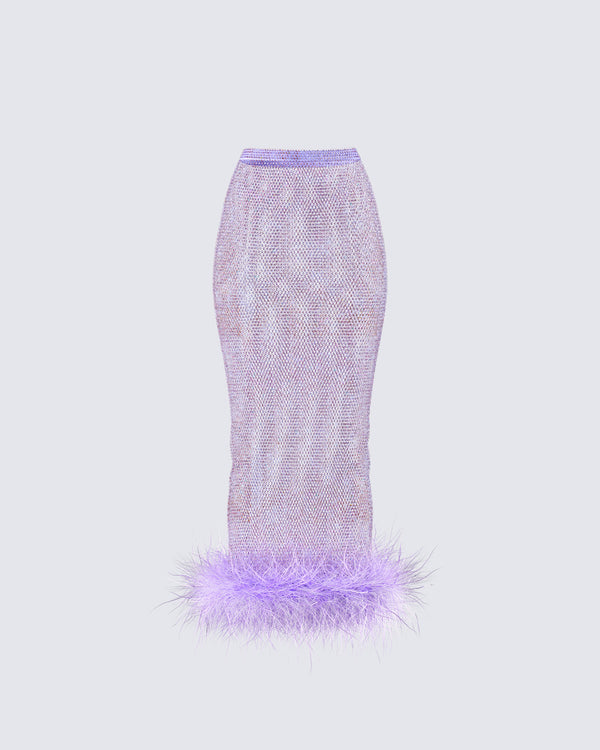 finesse Ophira Lavender Rhinestone Feather Trim Skirt