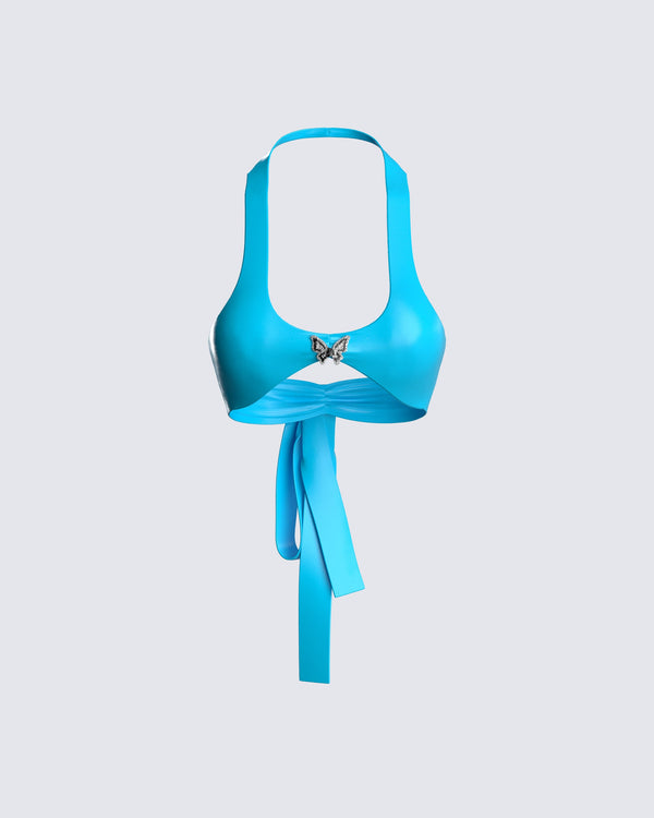 finesse Paola Metallic Jersey Butterfly Trim Halter Top