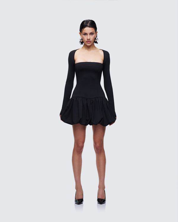 Finesse Pili Black Drop Bubble Hem Micro Mini Dress