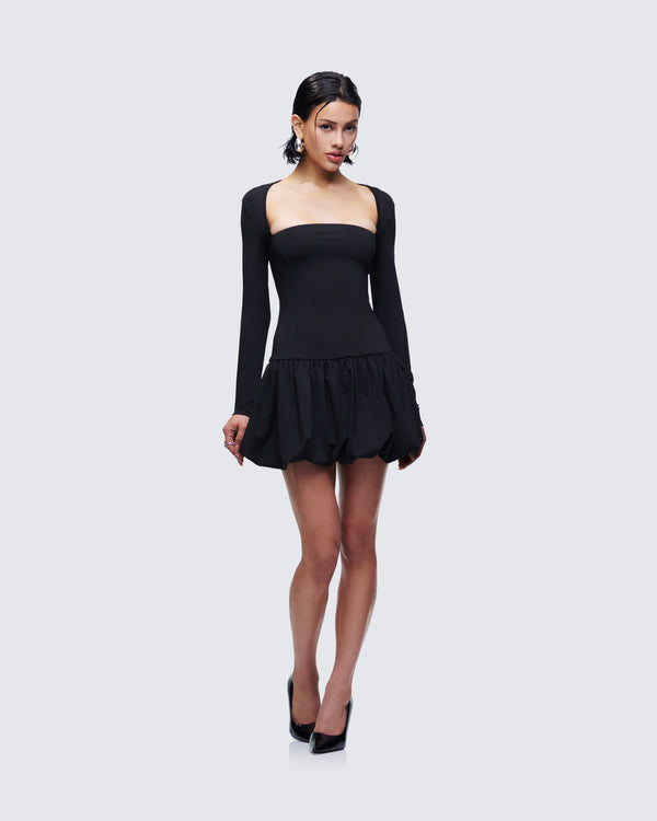 Finesse Pili Black Drop Bubble Hem Micro Mini Dress