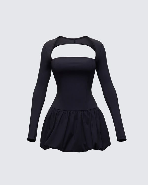 finesse Pili Black Drop Bubble Hem Micro Mini Dress
