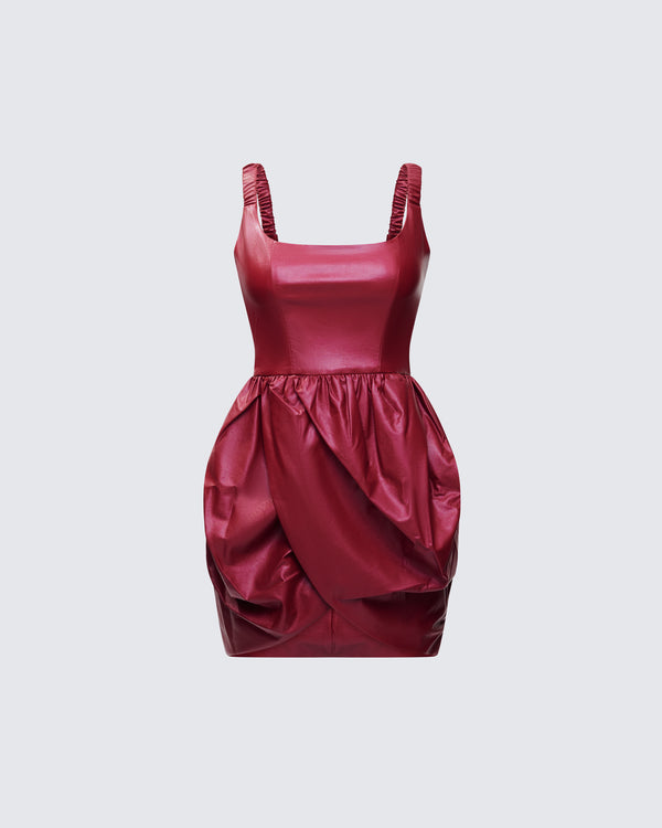 finesse Thalassa Red Vegan Leather Folded Mini Dress