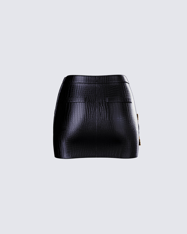 Finesse Whitley Black Vegan Leather Croc Micro Mini Skirt