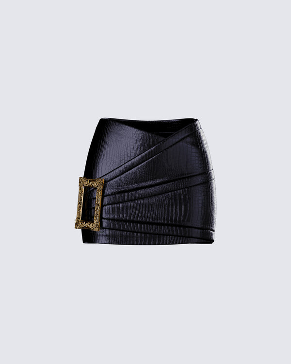 finesse Whitley Black Vegan Leather Croc Micro Mini Skirt