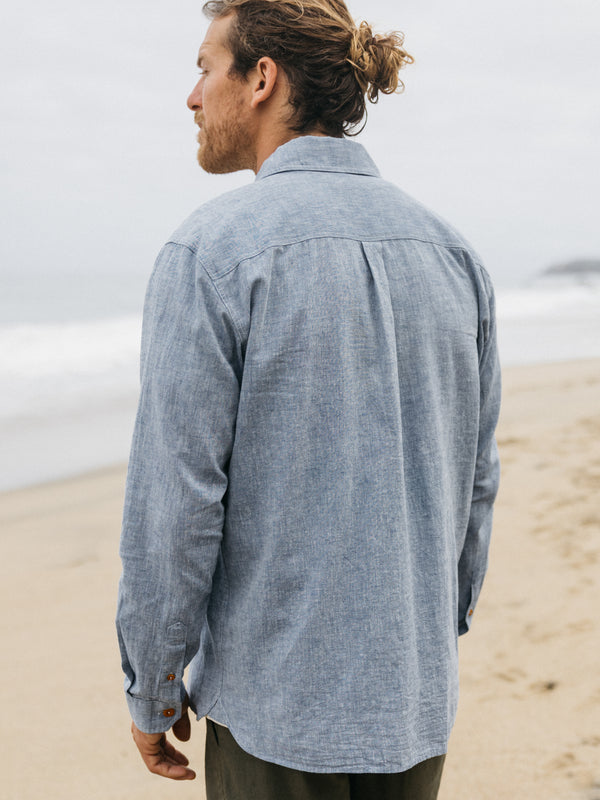 Finisterre Men's Opie Chambray Shirt Washed Indigo