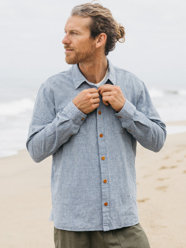finisterre Men's Opie Chambray Shirt Washed Indigo
