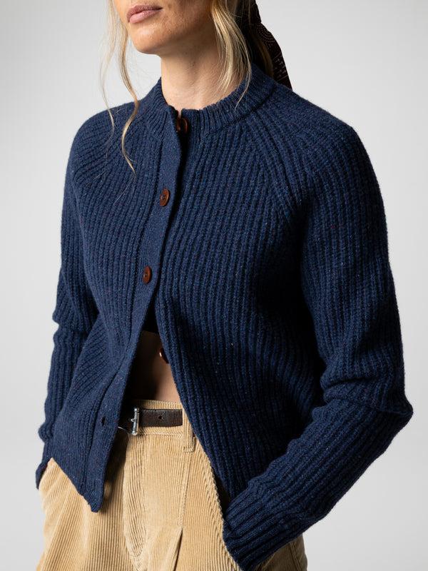finisterre Women's Mora Crew Neck Cardigan Navy