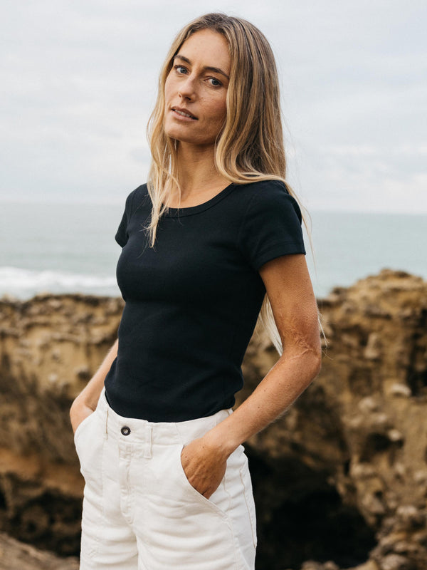 finisterre Women's Powes Ribbed T-Shirt Black