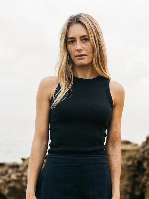 finisterre Women's Powes Ribbed Vest Black