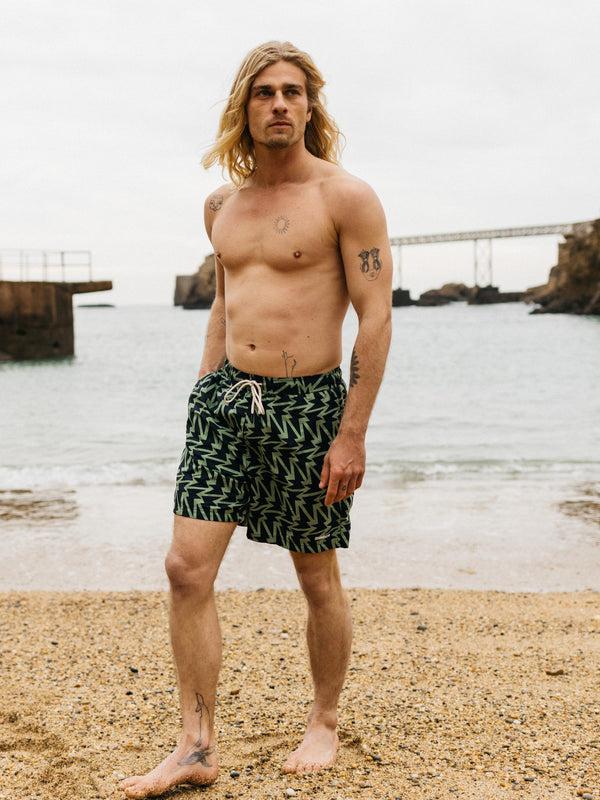 finisterre Men's Atlas Swim Short F-Bolt Print Navy