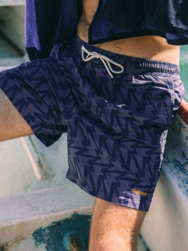 Finisterre Men's Atlas Swim Short F-Bolt Print Violet Sky