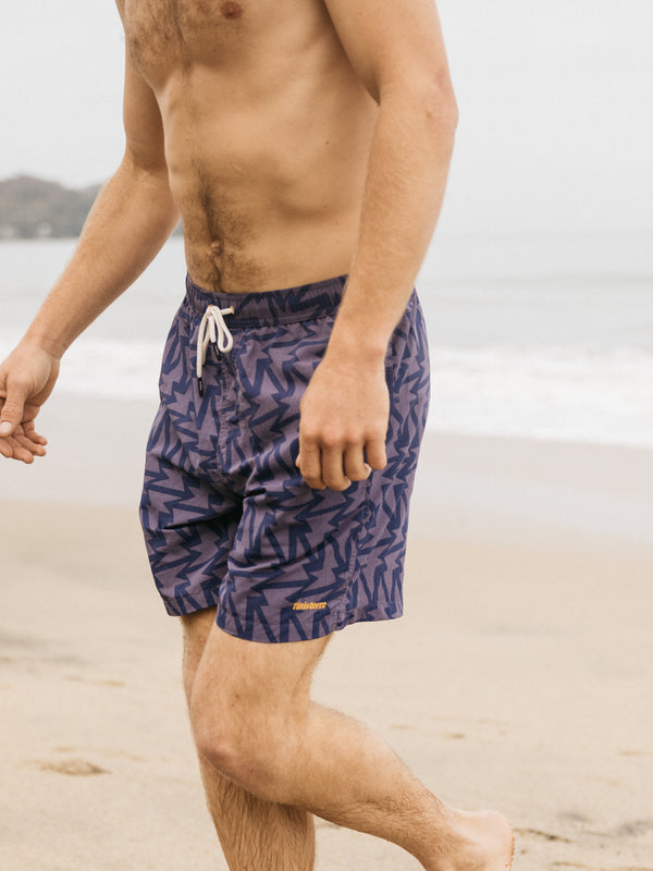 Finisterre Men's Atlas Swim Short F-Bolt Print Violet Sky