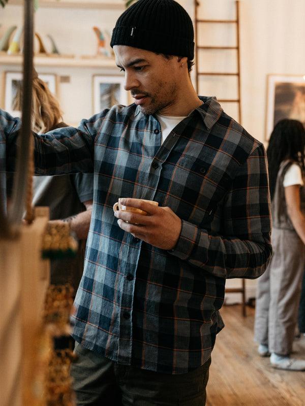 Finisterre Men's Cardew Check Shirt Navy/Deep Sea Check