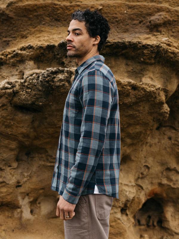 Finisterre Men's Cardew Check Shirt Navy/Deep Sea Check