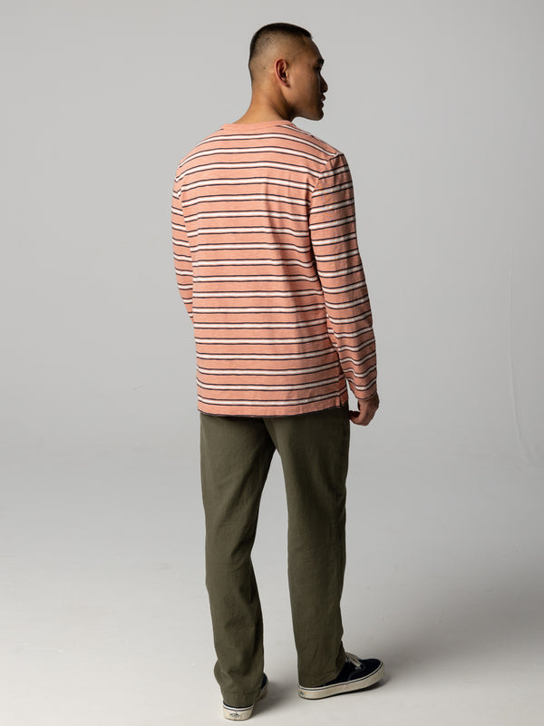 Finisterre Men's Channel Stripe Long Sleeve T-Shirt Clay Stripe