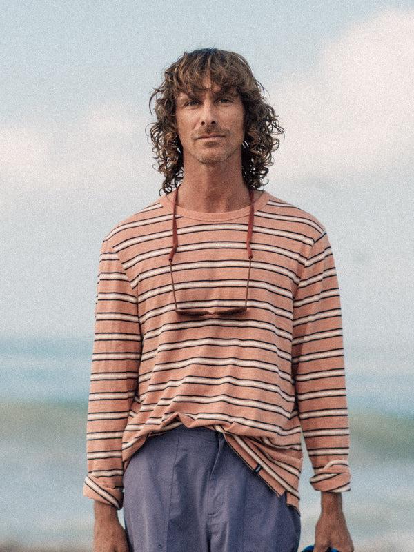 finisterre Men's Channel Stripe Long Sleeve T-Shirt Clay Stripe