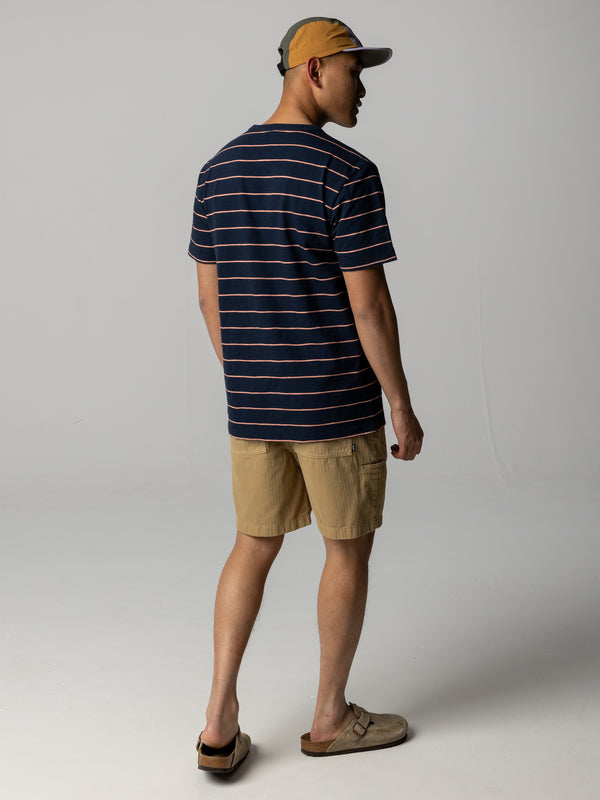 Finisterre Men's Channel Stripe Short Sleeve T-Shirt Navy Stripe