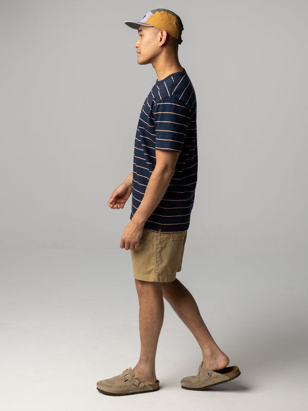 Finisterre Men's Channel Stripe Short Sleeve T-Shirt Navy Stripe