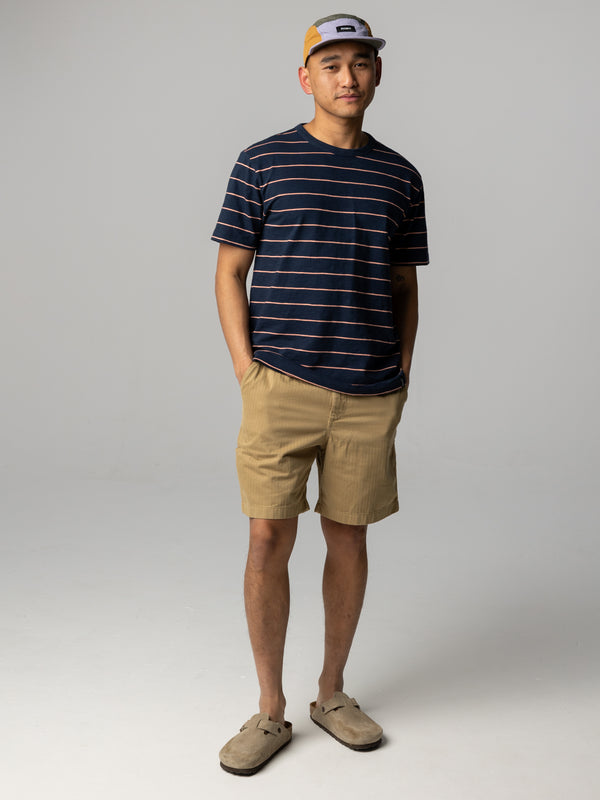 finisterre Men's Channel Stripe Short Sleeve T-Shirt Navy Stripe