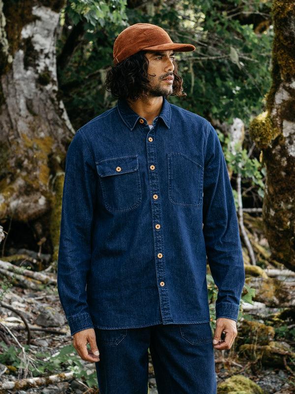 finisterre Men's Eddystone Denim Shirt Mid-Wash Indigo Denim