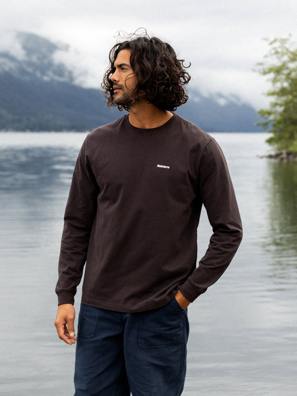 finisterre Men's Harlyn Logo Long Sleeve T-Shirt Burnt Umber