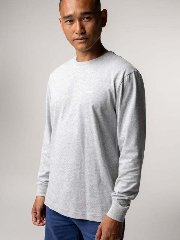 finisterre Men's Harlyn Logo Long Sleeve T-Shirt Grey Marl