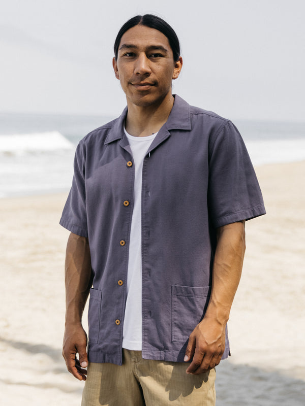 Finisterre Men's Hendra Cotton Short Sleeve Shirt Violet Sky