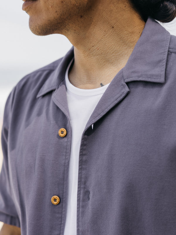 Finisterre Men's Hendra Cotton Short Sleeve Shirt Violet Sky