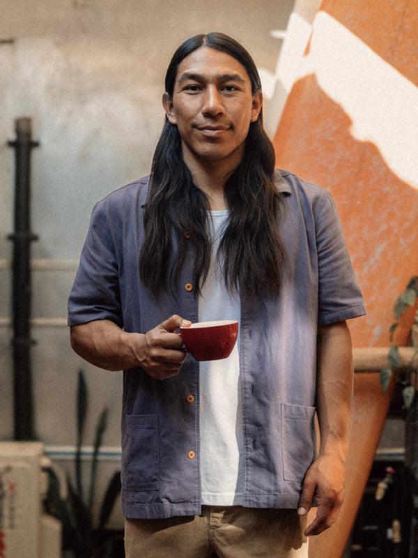 finisterre Men's Hendra Cotton Short Sleeve Shirt Violet Sky