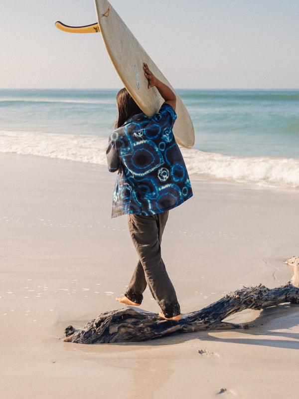 Finisterre Men's Hendra Linen Short Sleeve Shirt Shibori Print